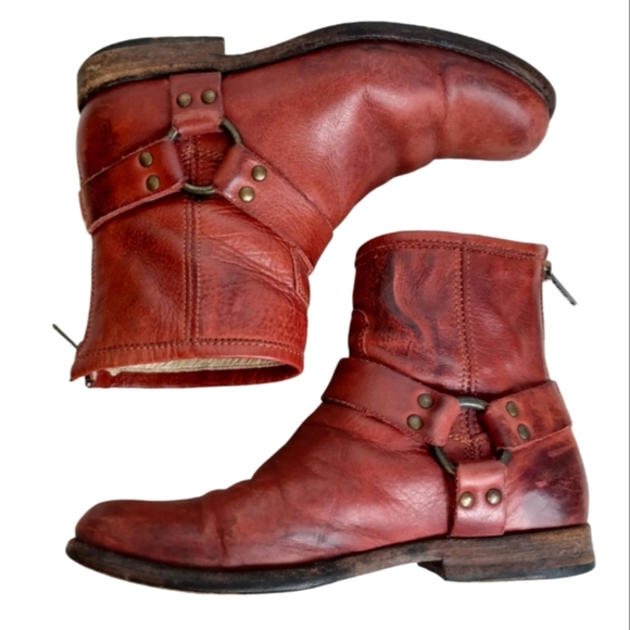 Frye Phillip Boho Leather Sz 7 Harness Boots - Picture 1 of 11